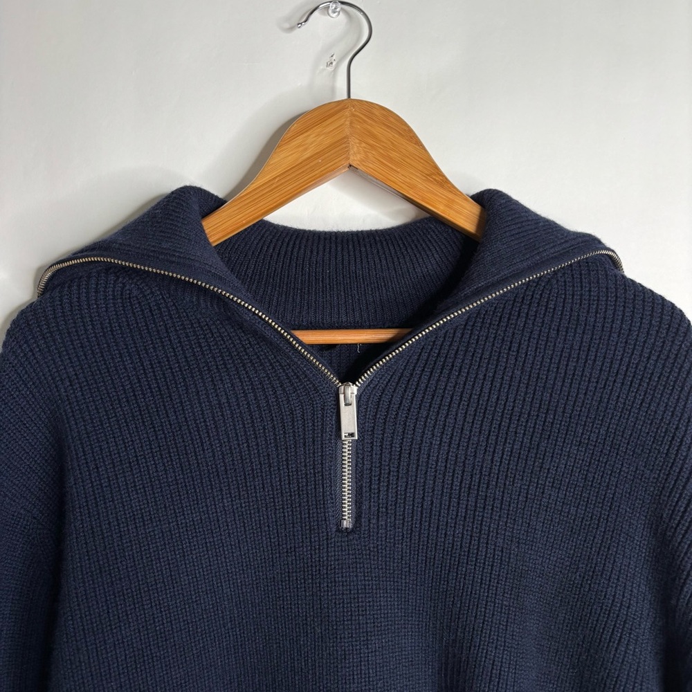 COS Navy Zip-Front Ribbed Sweater - Picture 3 of 10